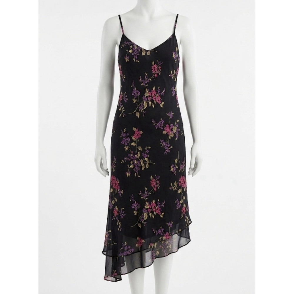 Vtg Donna Ricco Midi Floral Slip Dress 14 Boho Romantic 90s Tiered Fairy Summer